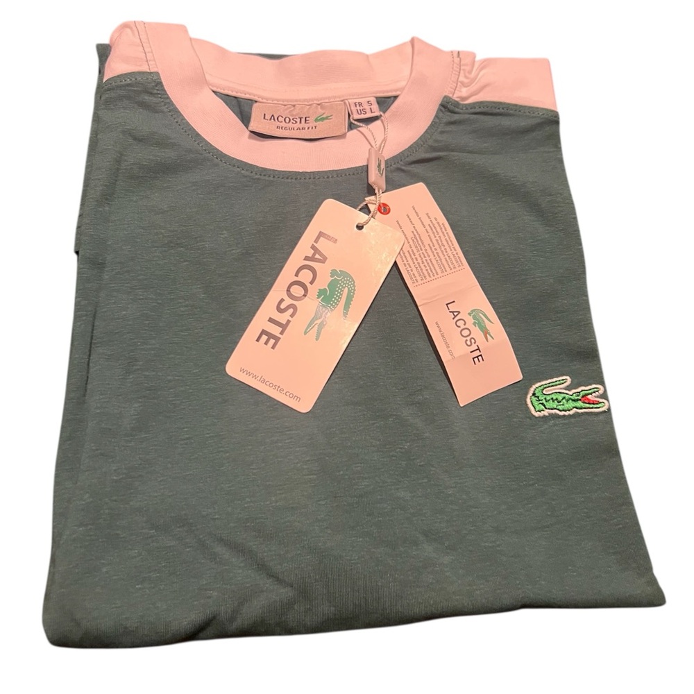 Lacoste Kids' Long Sleeve Tee in Green and white